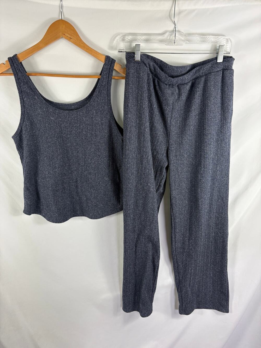 Live 2 Lounge Grey Knit Two Piece Tank Pant Lounge Set Size Large